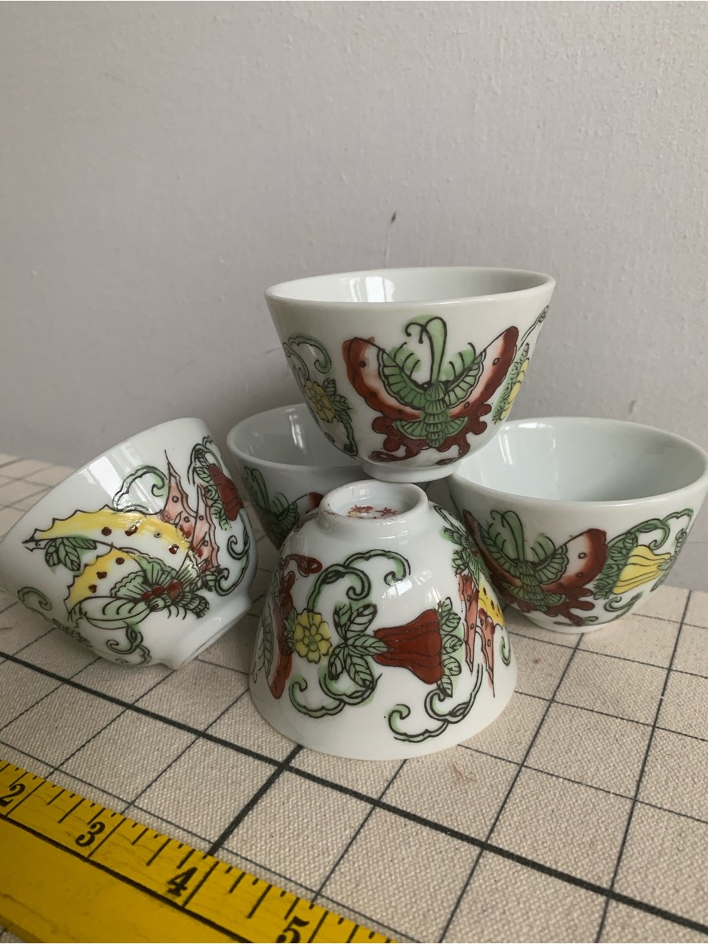 Jingdezhen hand-painted butterfly pattern tea cups (set of 5)